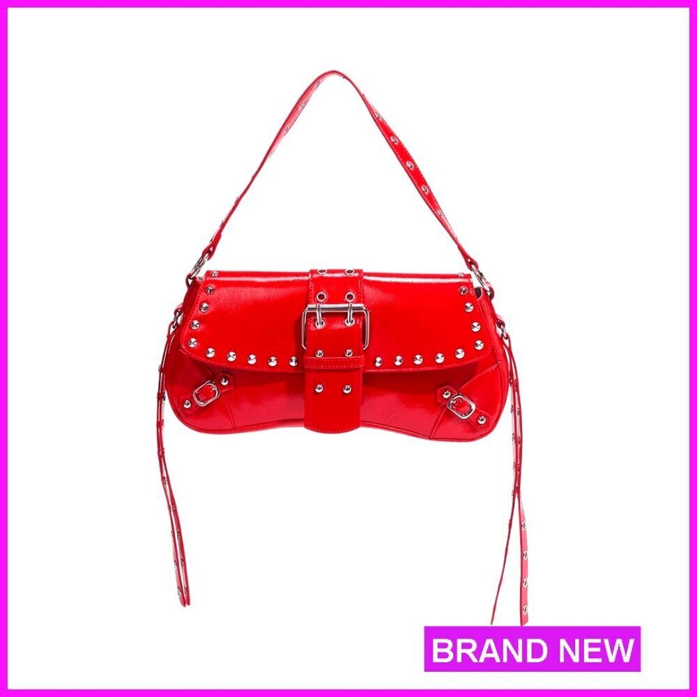 Y2K Punk Studded Leather Hobo Handbag Shoulder Bag Top Handle Purse